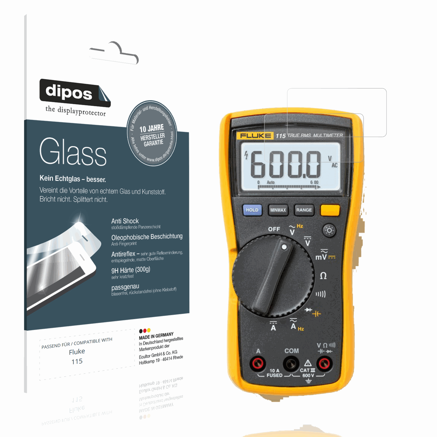 Matte Displayschutzfolie von dipos passend für Fluke 115, 9H kratzfest und blasenfrei montiert