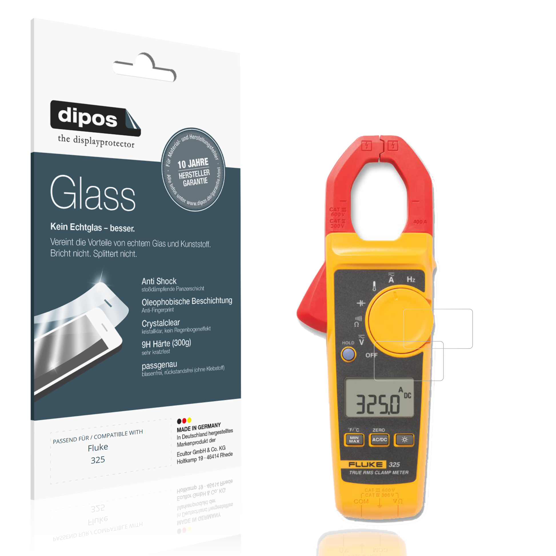 Klare Displayschutzfolie von dipos passend für Fluke 325, 9H kratzfest und blasenfrei montiert