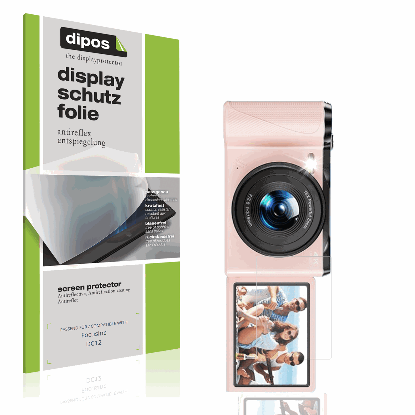 Matte Displayschutzfolie von dipos passend für Focusinc DC12, präziser Zuschnitt und blasenfrei montiert