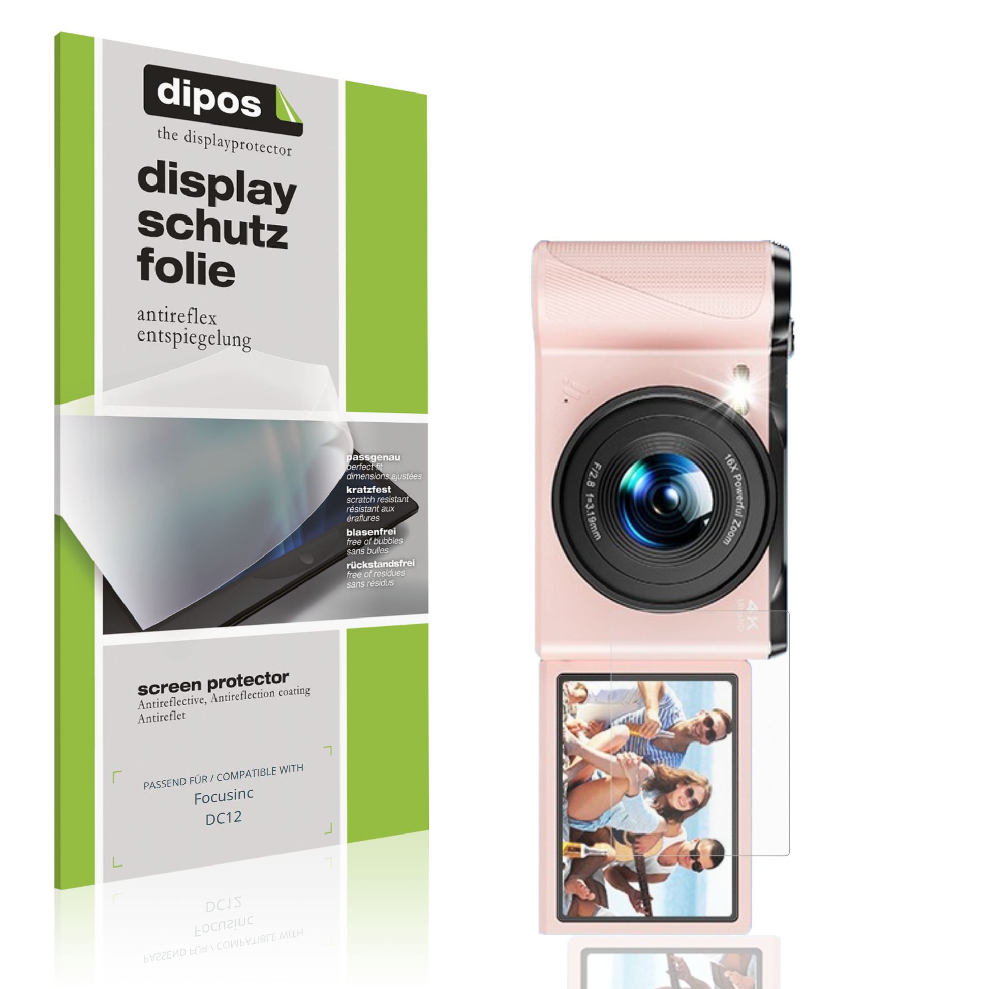 Matte Displayschutzfolie von dipos passend für Focusinc DC12, präziser Zuschnitt und blasenfrei montiert