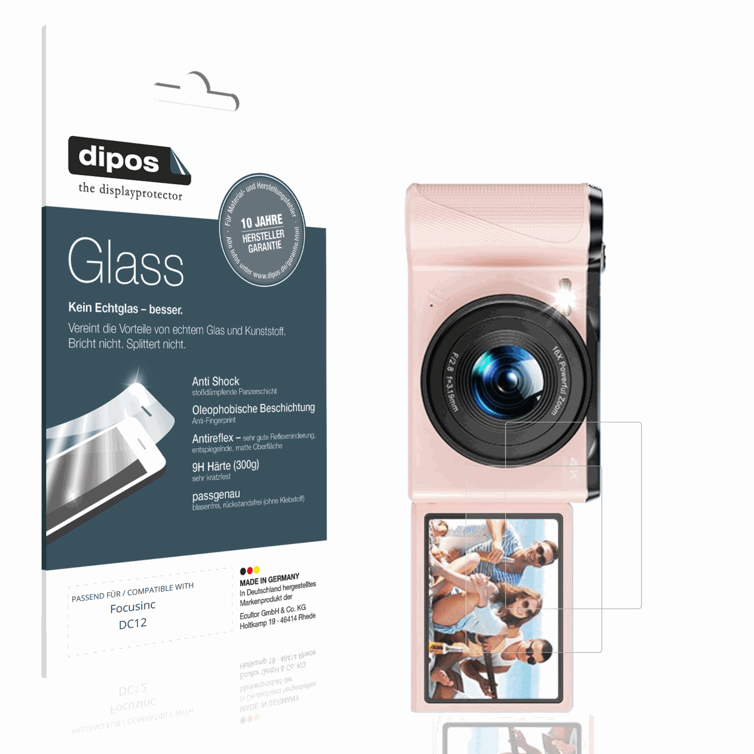 Matte Displayschutzfolie von dipos passend für Focusinc DC12, 9H kratzfest und blasenfrei montiert