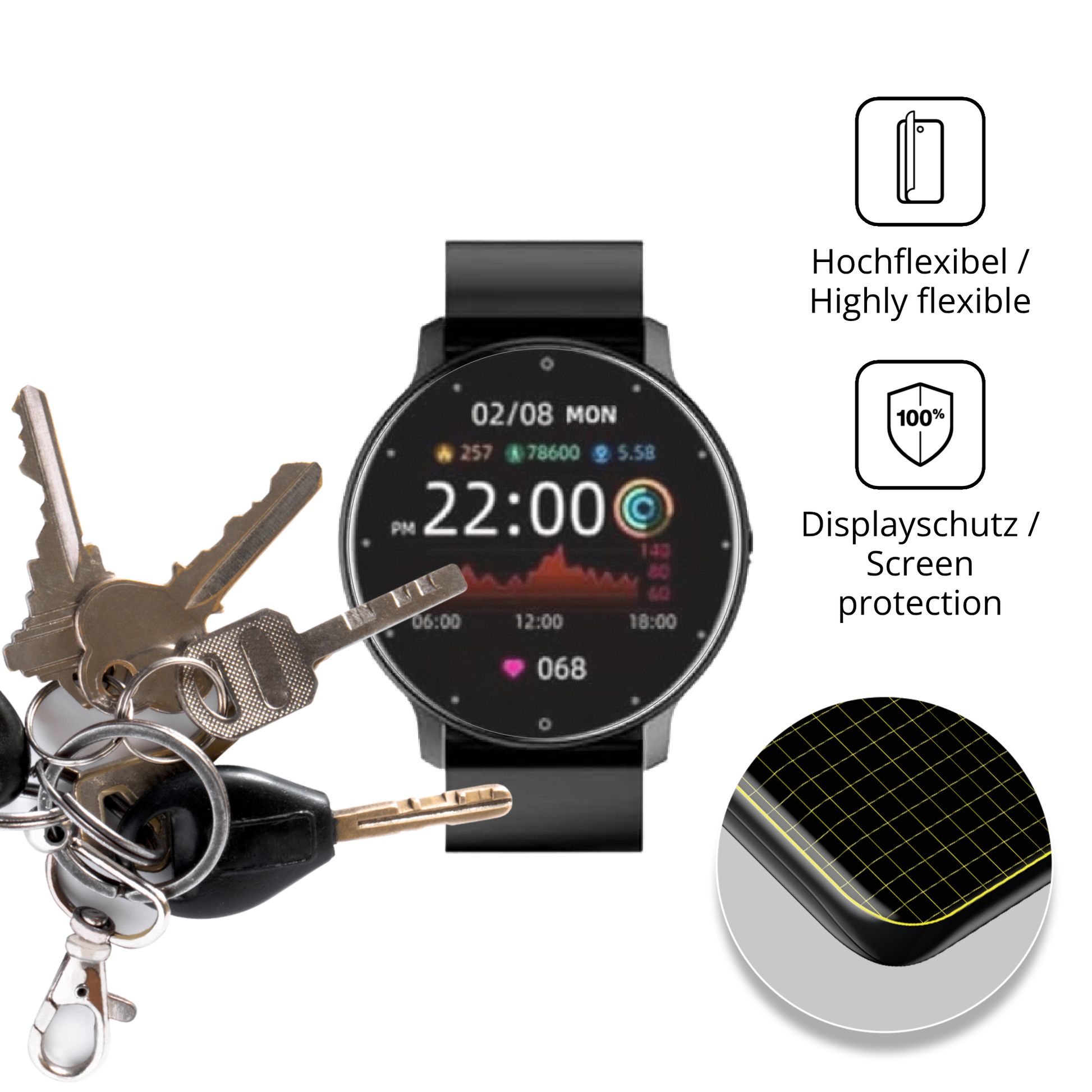 dipos Displayschutz für FOGOIN VitalPulse, transparente Oberfläche, perfekte Passform auch für die Rundungen