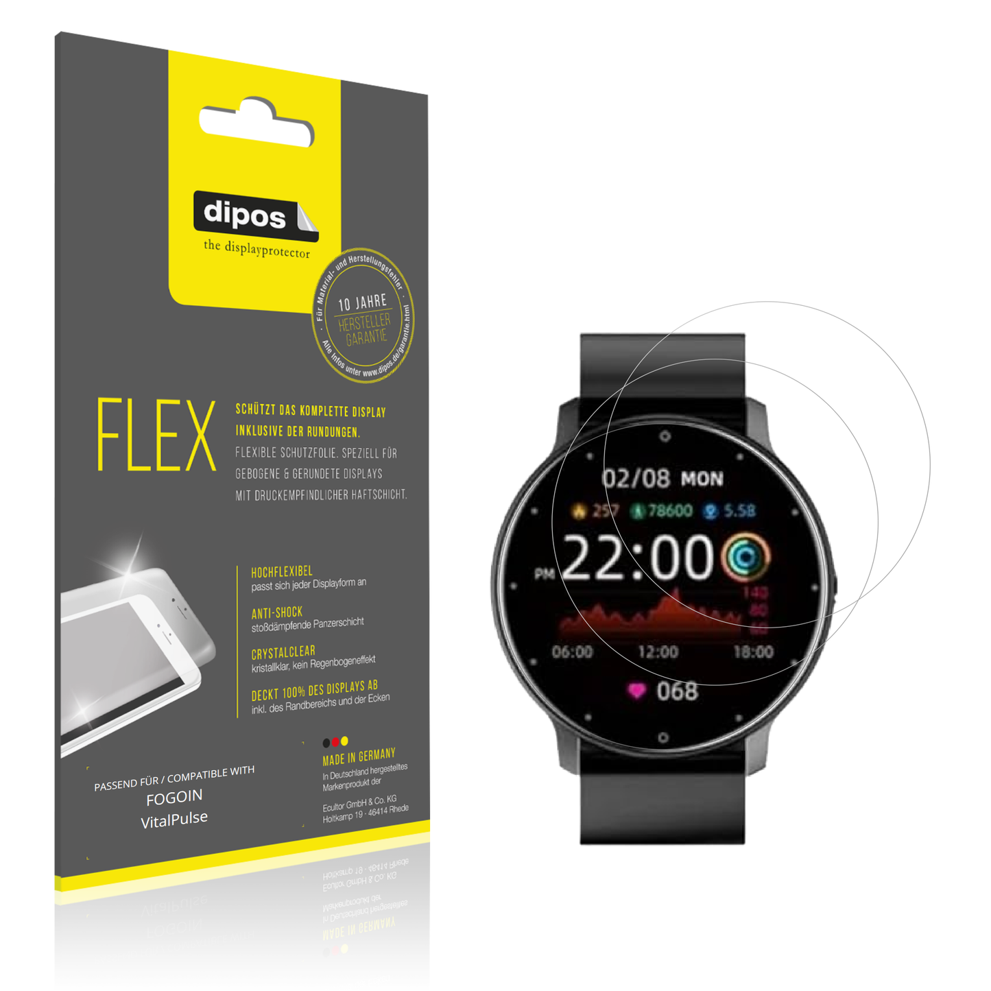 Klare Displayschutzfolie von dipos passend für FOGOIN VitalPulse, 100% Displayabdeckung und blasenfreie Montage