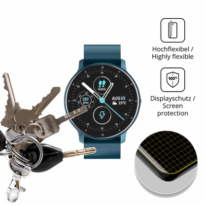 dipos Displayschutz für FOGOIN VitalPulse Watch, transparente Oberfläche, perfekte Passform auch für die Rundungen