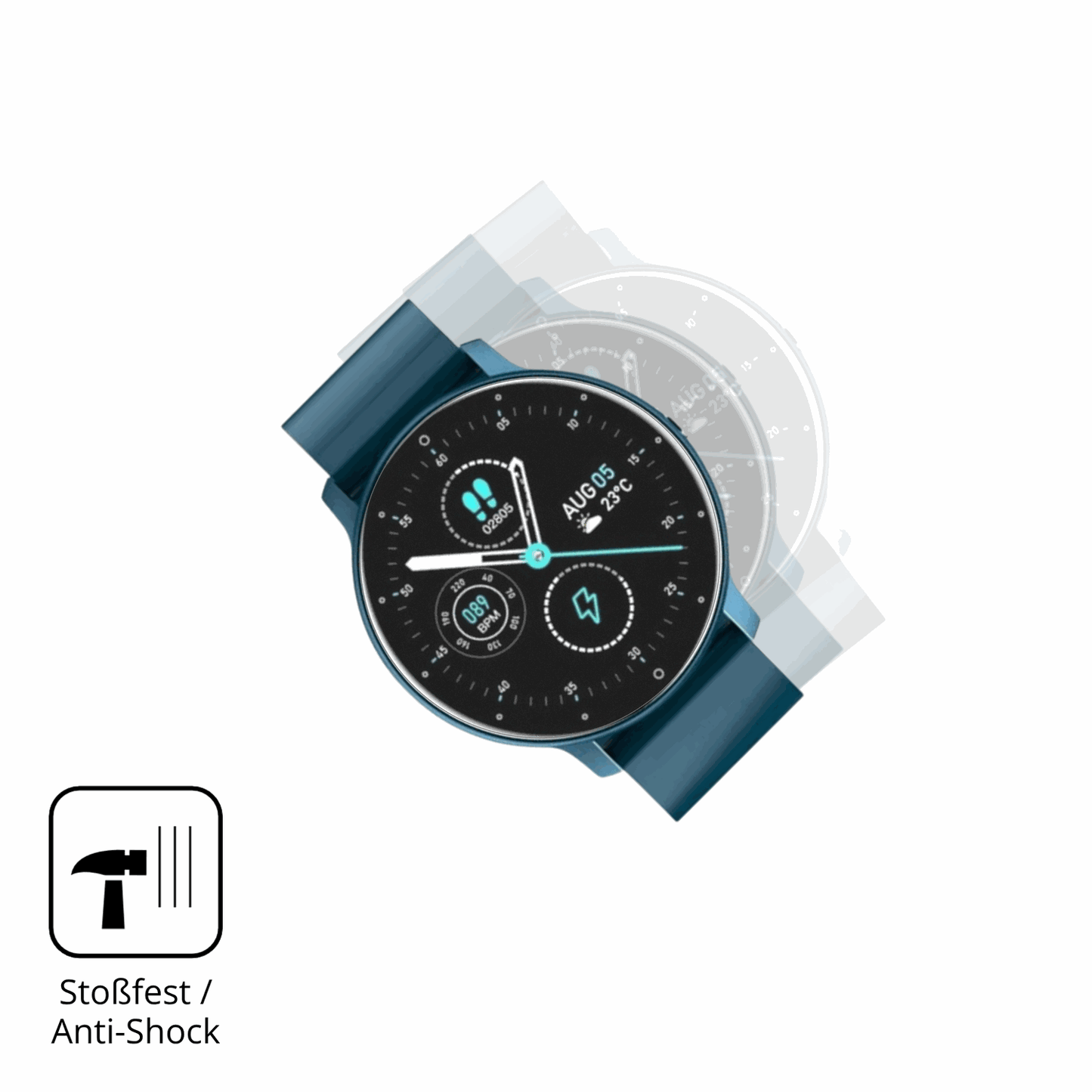 Schutz gegen Kratzer auf dem FOGOIN VitalPulse Watch Glas durch Schlüssel, Stöße gegen die Tischkante oder Stürze