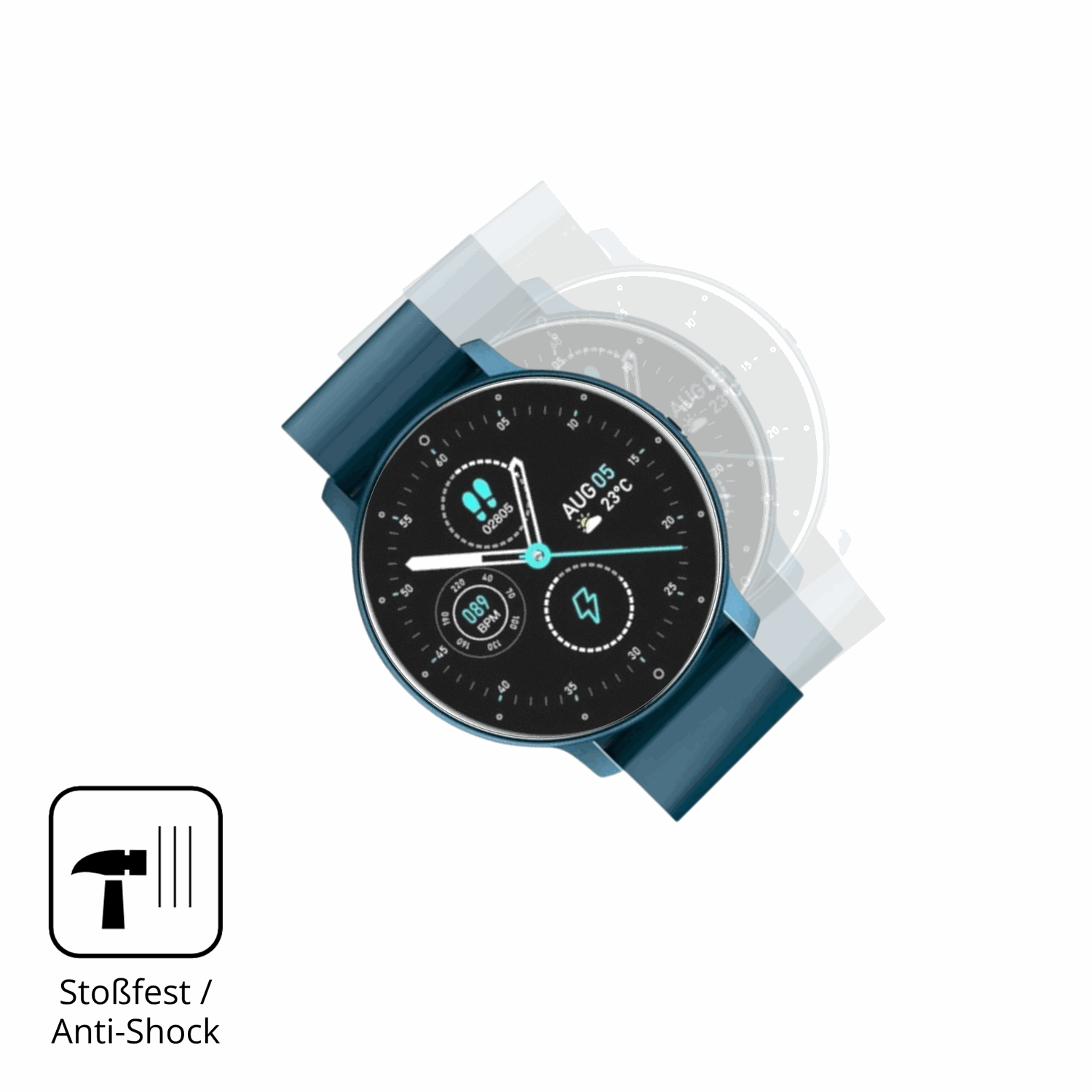 Schutz gegen Kratzer auf dem FOGOIN VitalPulse Watch Glas durch Schlüssel, Stöße gegen die Tischkante oder Stürze