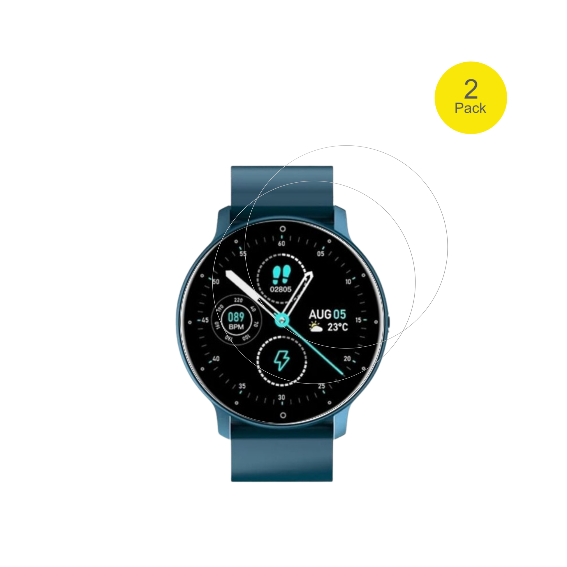 FOGOINVitalPulse Watch mit aufgebrachter dipos Displayschutzfolie, glasklare Darstellung ohne Einschränkungen