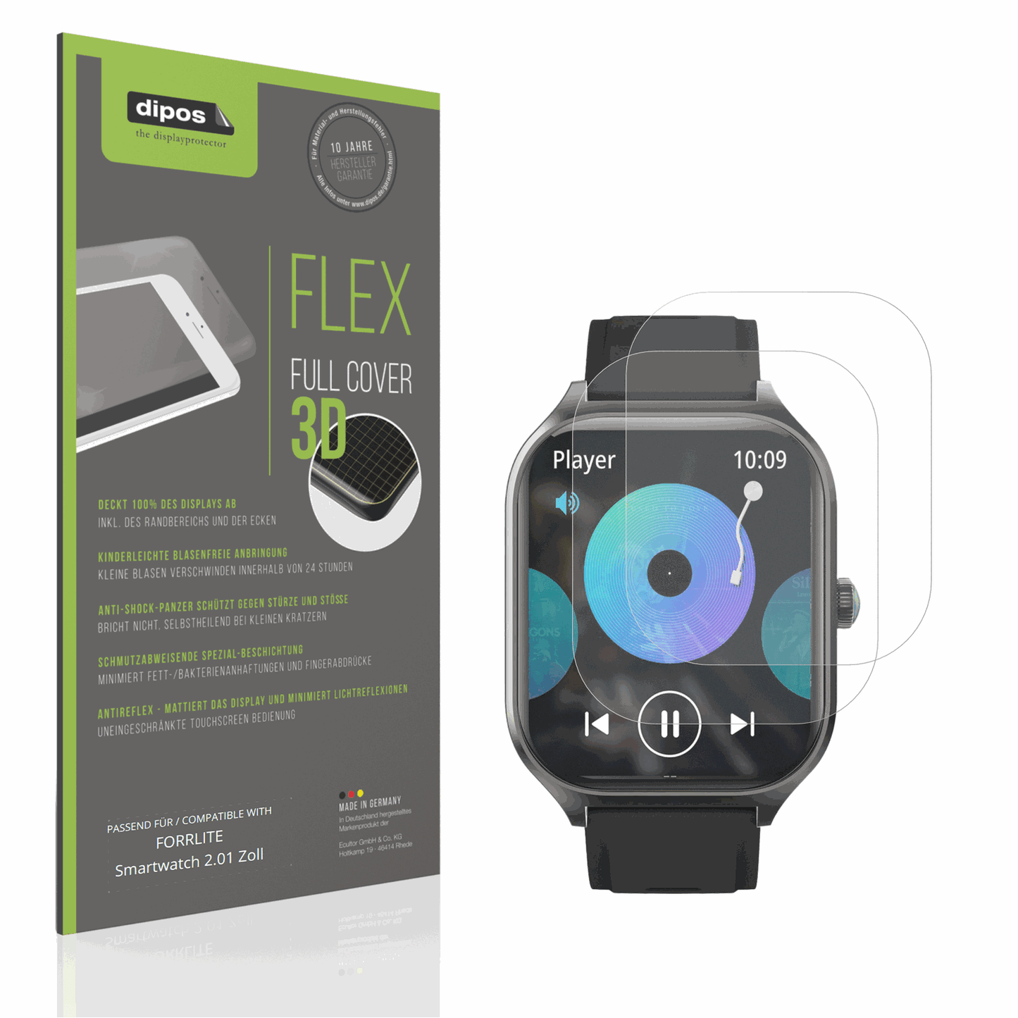 Matte Displayschutzfolie von dipos passend für FORRLITE Smartwatch 2.01 Zoll, 100% Displayabdeckung und blasenfreie Montage