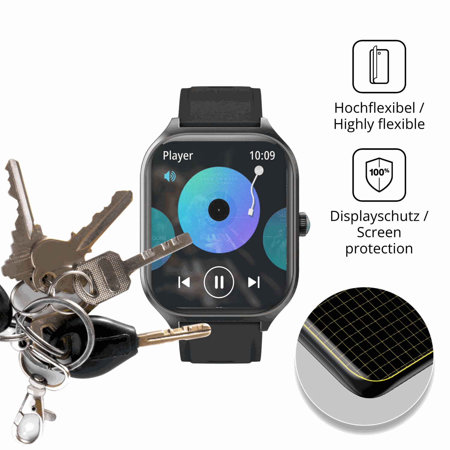 dipos Displayschutz für FORRLITE Smartwatch 2.01 Zoll, transparente Oberfläche, perfekte Passform auch für die Rundungen
