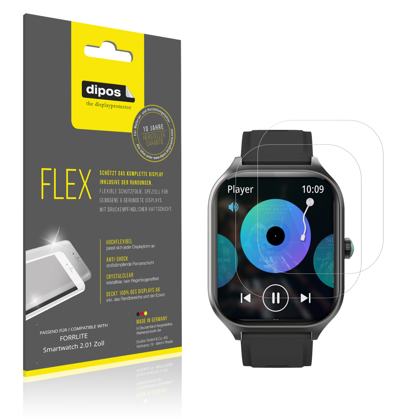 Klare Displayschutzfolie von dipos passend für FORRLITE Smartwatch 2.01 Zoll, 100% Displayabdeckung und blasenfreie Montage