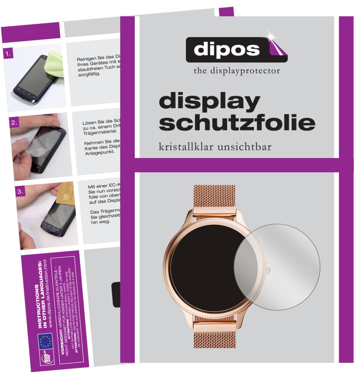 Klare Displayschutzfolie von dipos passend für Fossil Gen 5E (42mm), präziser Zuschnitt und blasenfrei montiert