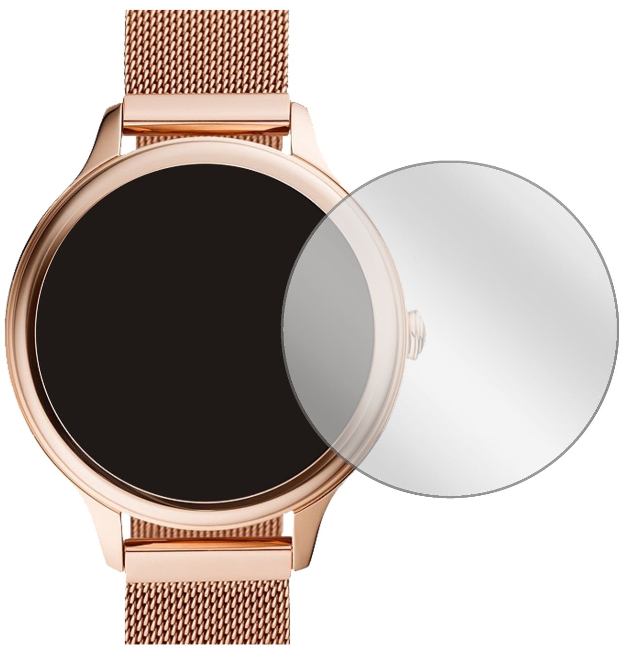 FossilGen 5E (42mm) mit aufgebrachter dipos Displayschutzfolie, glasklare Darstellung ohne Einschränkungen