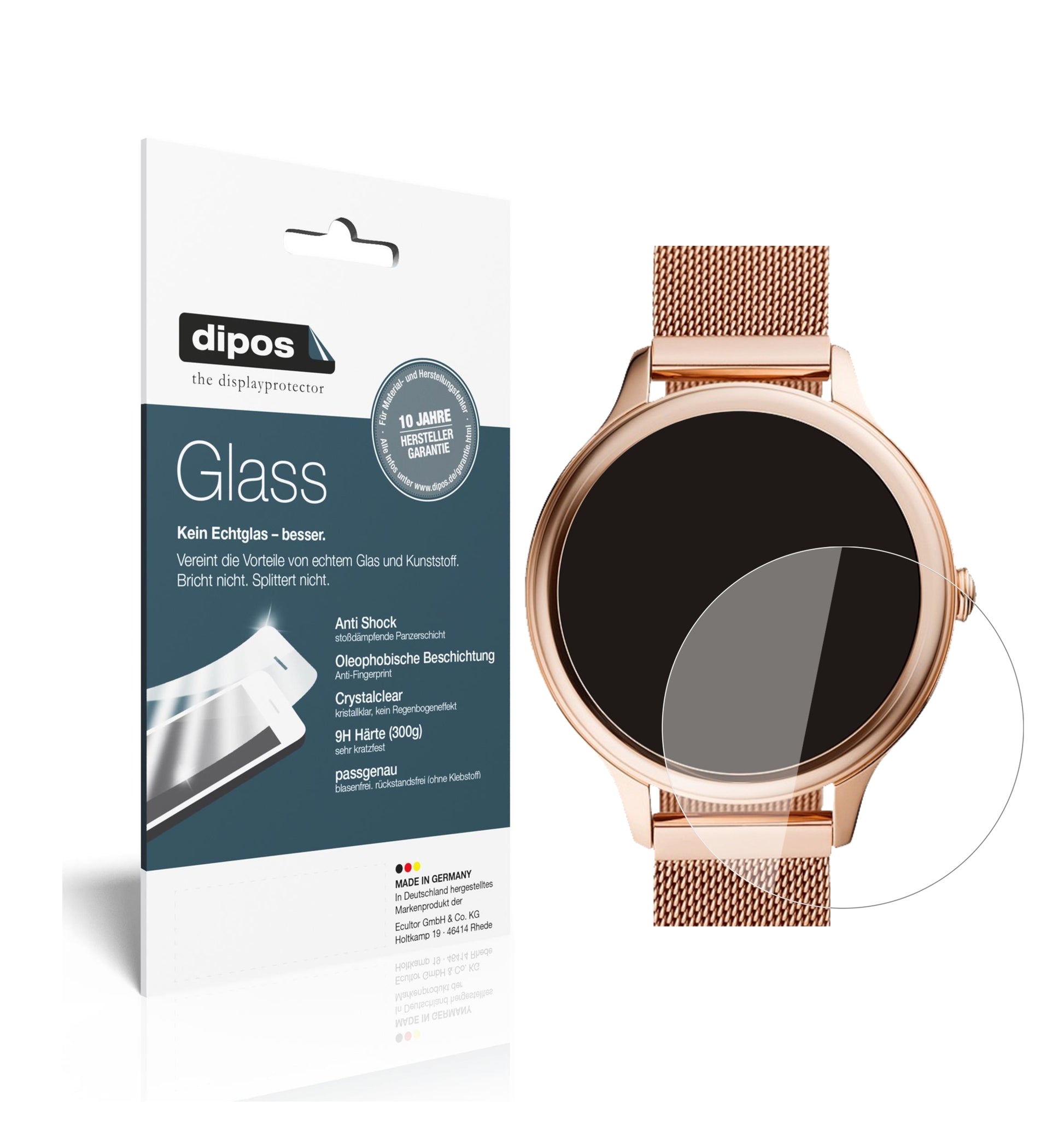 Klare Displayschutzfolie von dipos passend für Fossil Gen 5E (42mm), 9H kratzfest und blasenfrei montiert