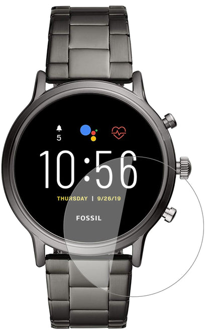 FossilGen 5 Smartwatch mit aufgebrachter dipos Flex Schutzfolie, glasklare Darstellung ohne Einschränkungen