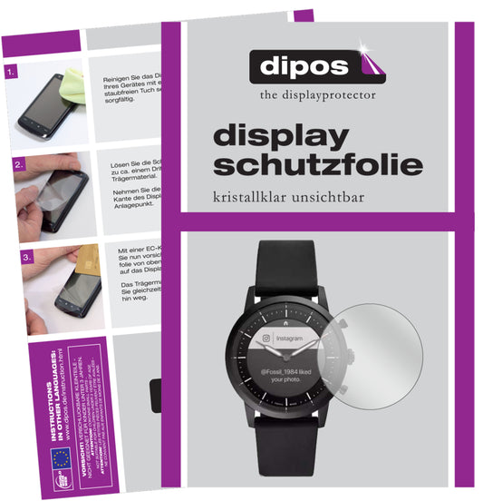 Klare Displayschutzfolie von dipos passend für Fossil Hybrid HR, präziser Zuschnitt und blasenfrei montiert
