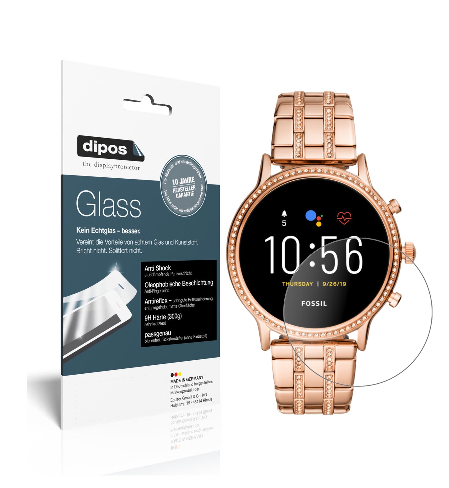 Matte Displayschutzfolie von dipos passend für Fossil Julianna HR (5. Gen.), 9H kratzfest und blasenfrei montiert
