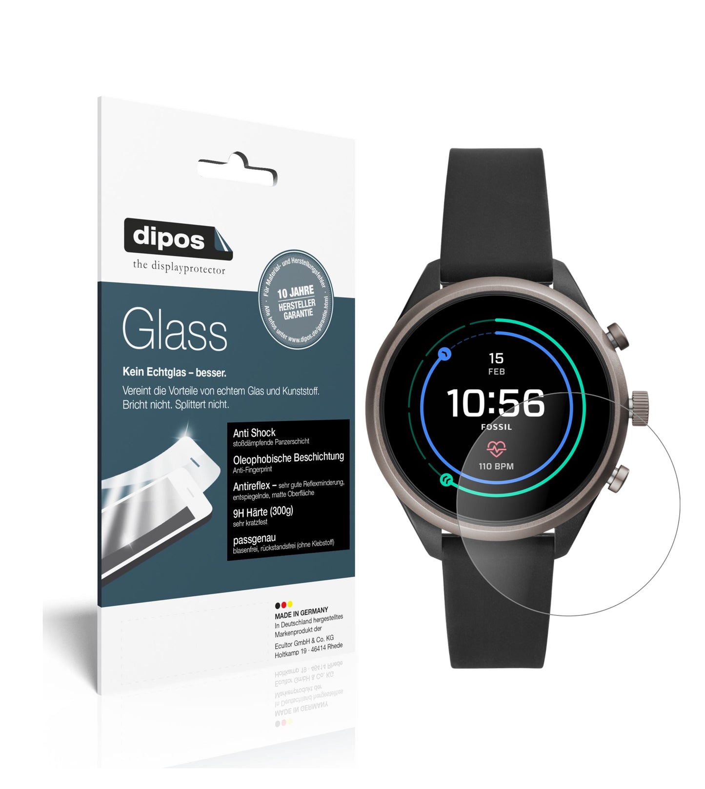 Matte Displayschutzfolie von dipos passend für Fossil Sport Smartwatch, 9H kratzfest und blasenfrei montiert