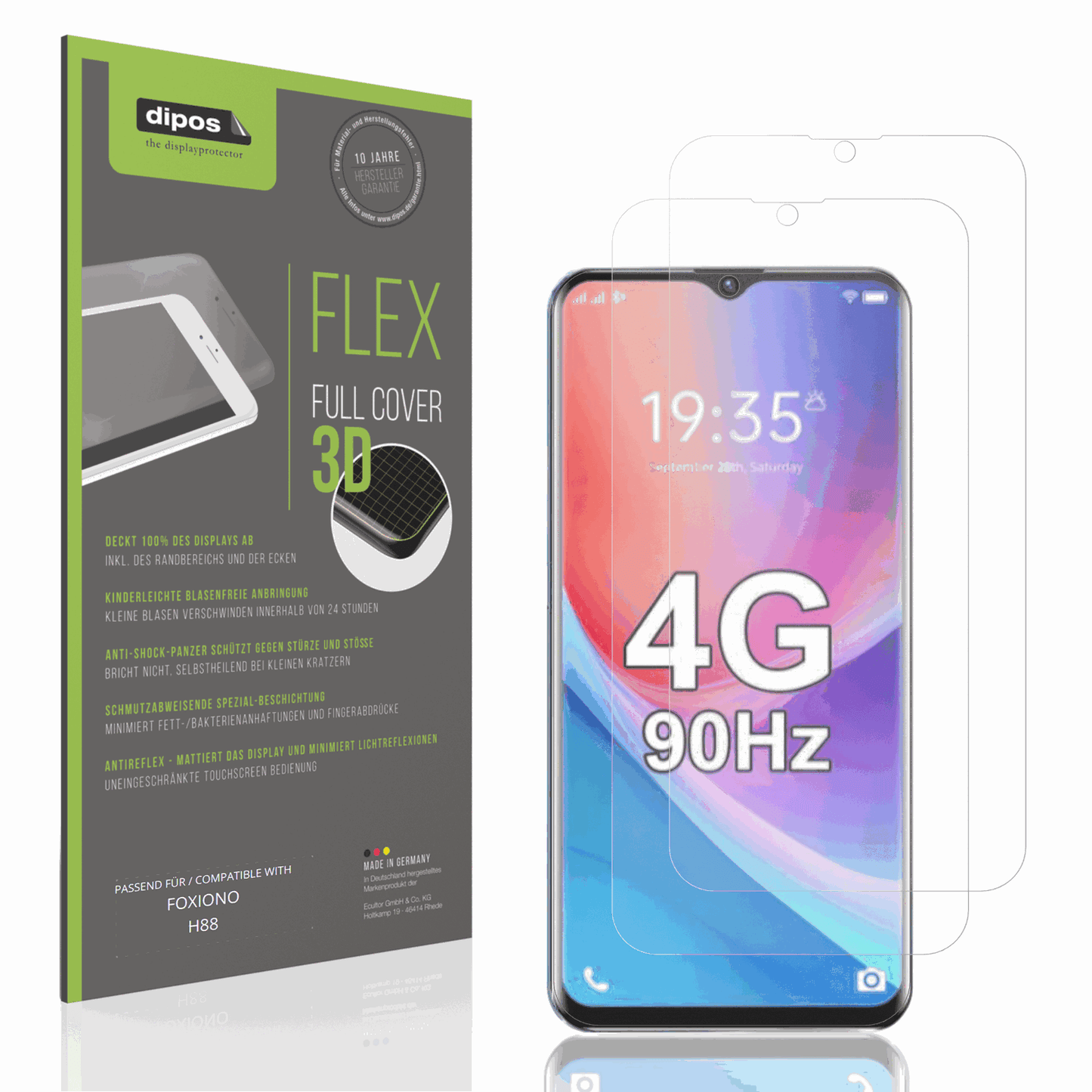 Matte Displayschutzfolie von dipos passend für FOXIONO H88, 100% Displayabdeckung und blasenfreie Montage
