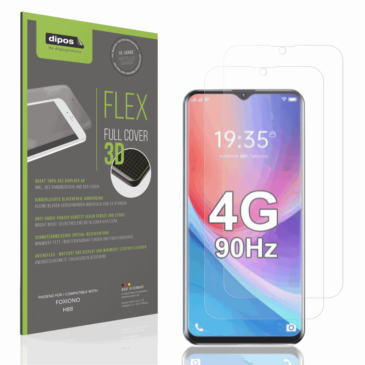 Matte Displayschutzfolie von dipos passend für FOXIONO H88, 100% Displayabdeckung und blasenfreie Montage