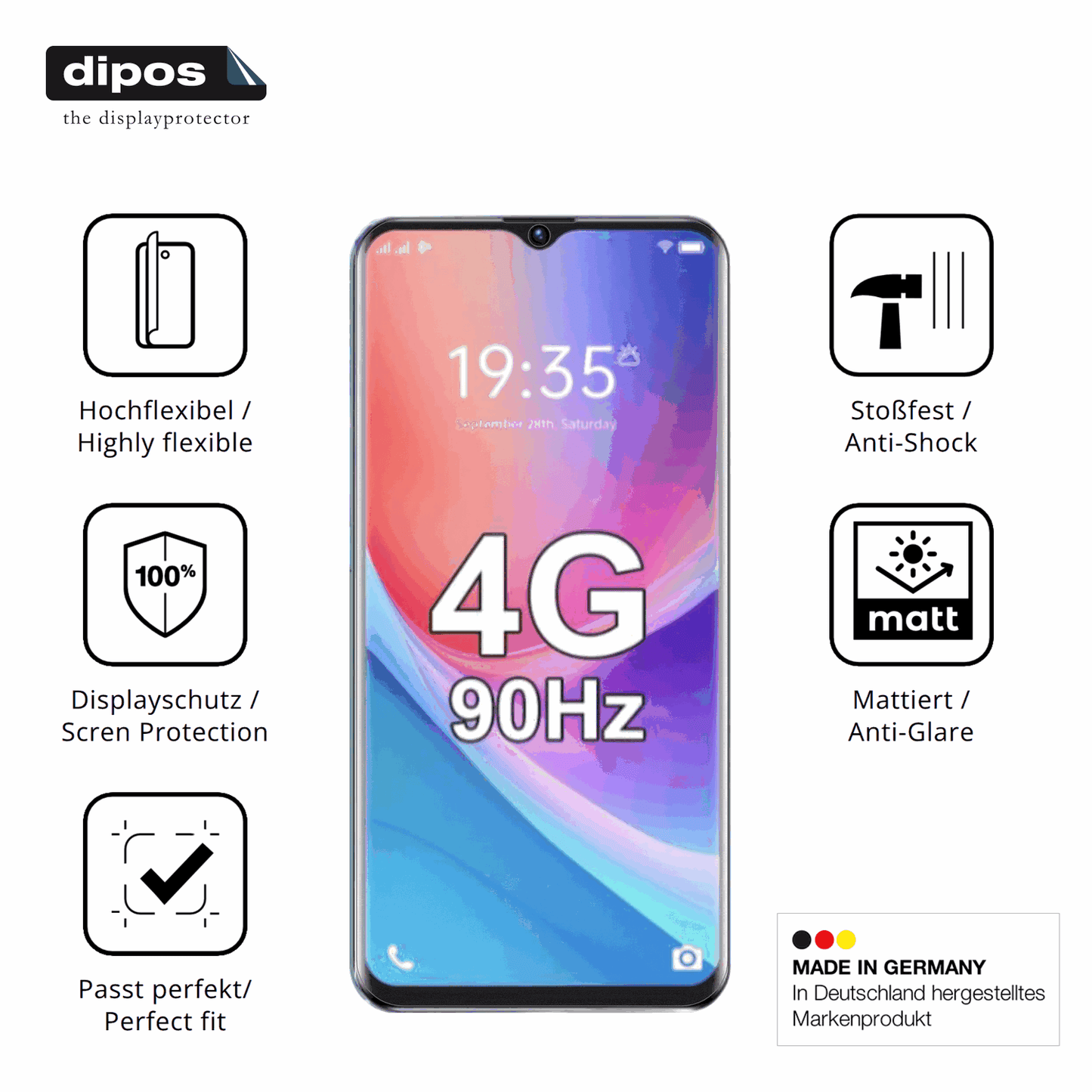 Displayschutz hergestellt in Deutschland, höchste Qualität made in Germany