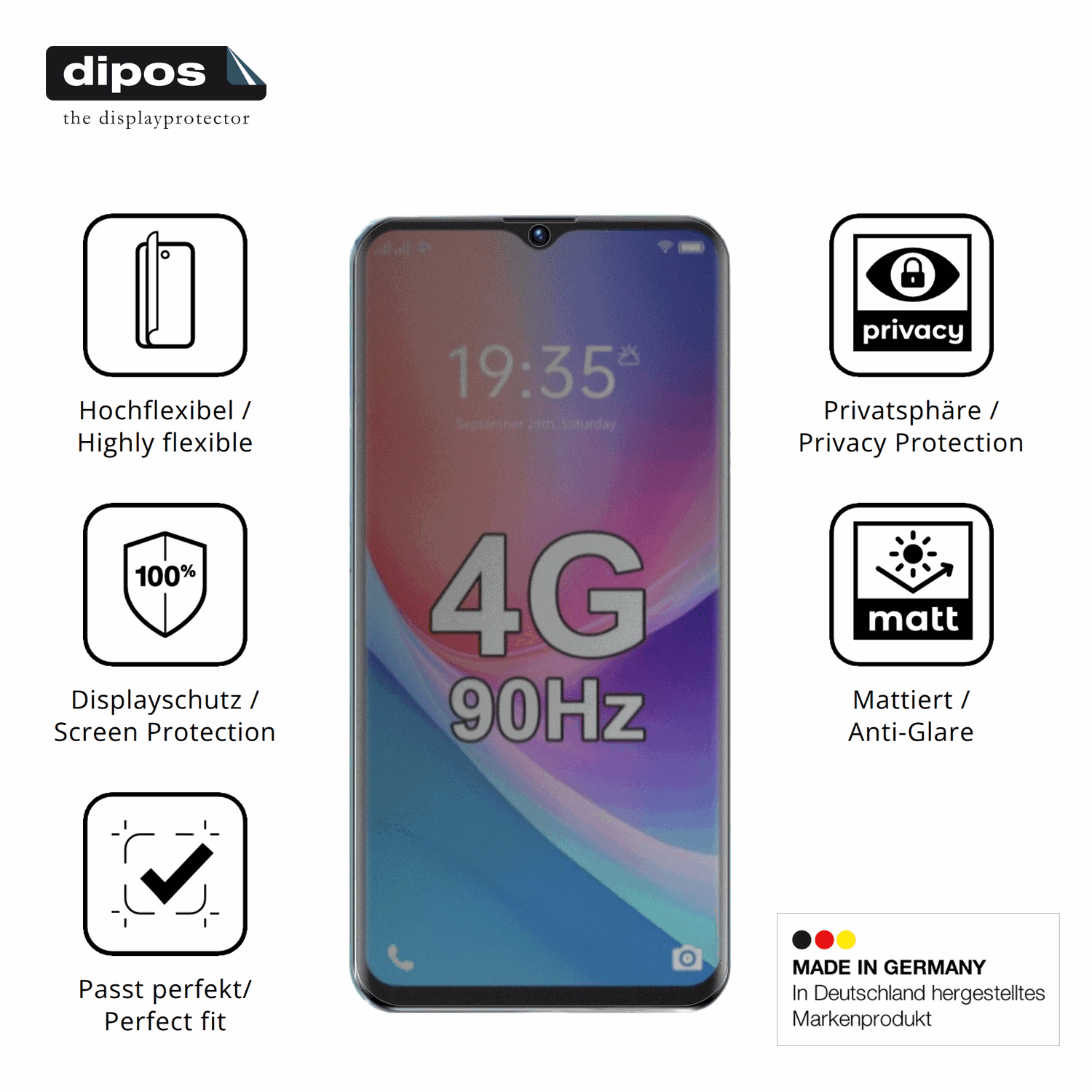 Flexible TPU-Folie passend zugeschnitten für FOXIONO H88, mit Privatsphäre-Schutz durch Sichtschutz-Folie