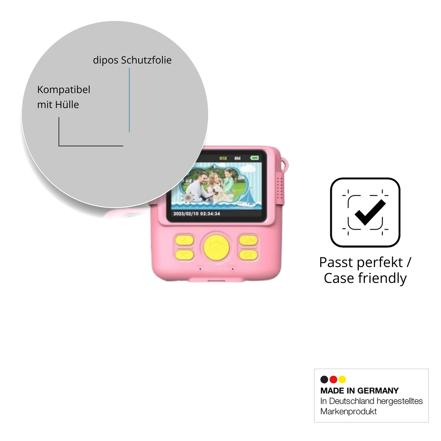 Schutzfolie mit optimaler Passform, zur Verwendung mit Hüllen geeignet