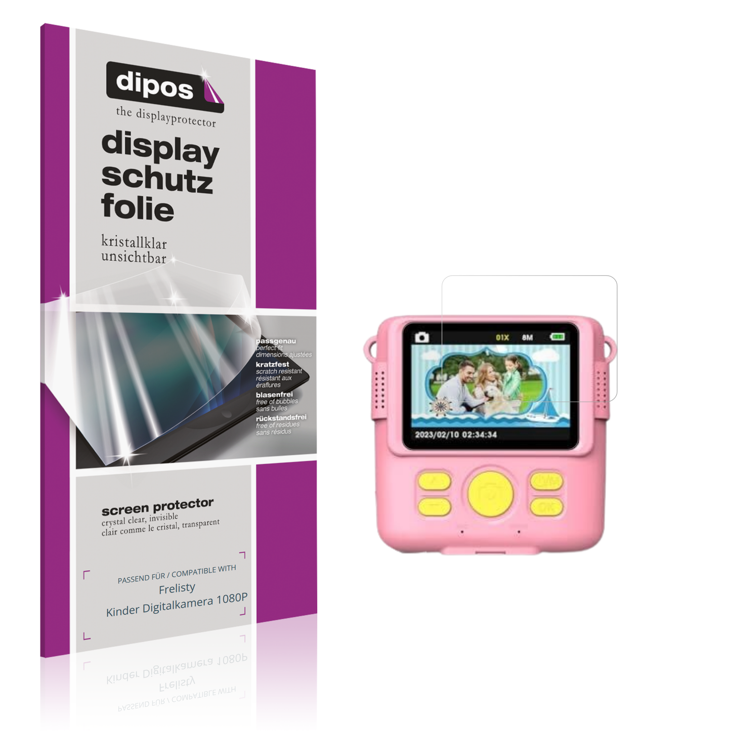 Klare Displayschutzfolie von dipos passend für Frelisty Kinder Digitalkamera 1080P, präziser Zuschnitt und blasenfrei montiert