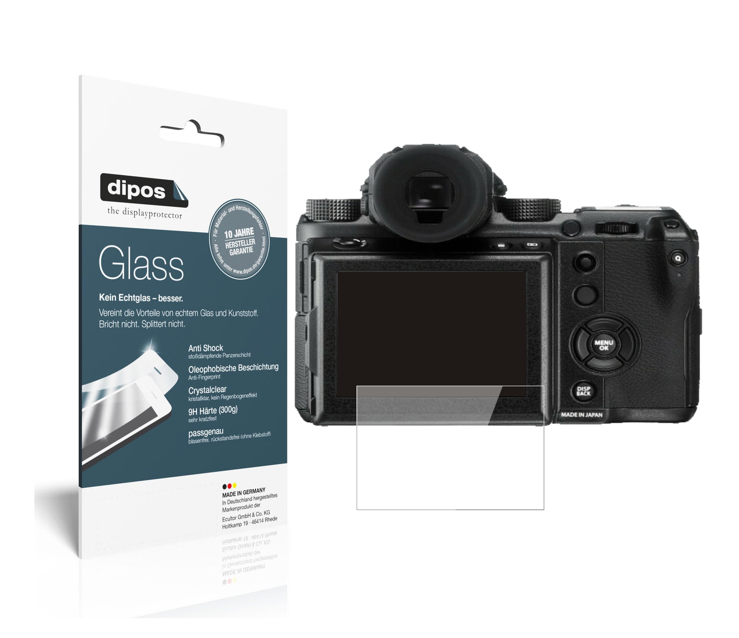 Klare Displayschutzfolie von dipos passend für Fujifilm GFX 50S II, 9H kratzfest und blasenfrei montiert