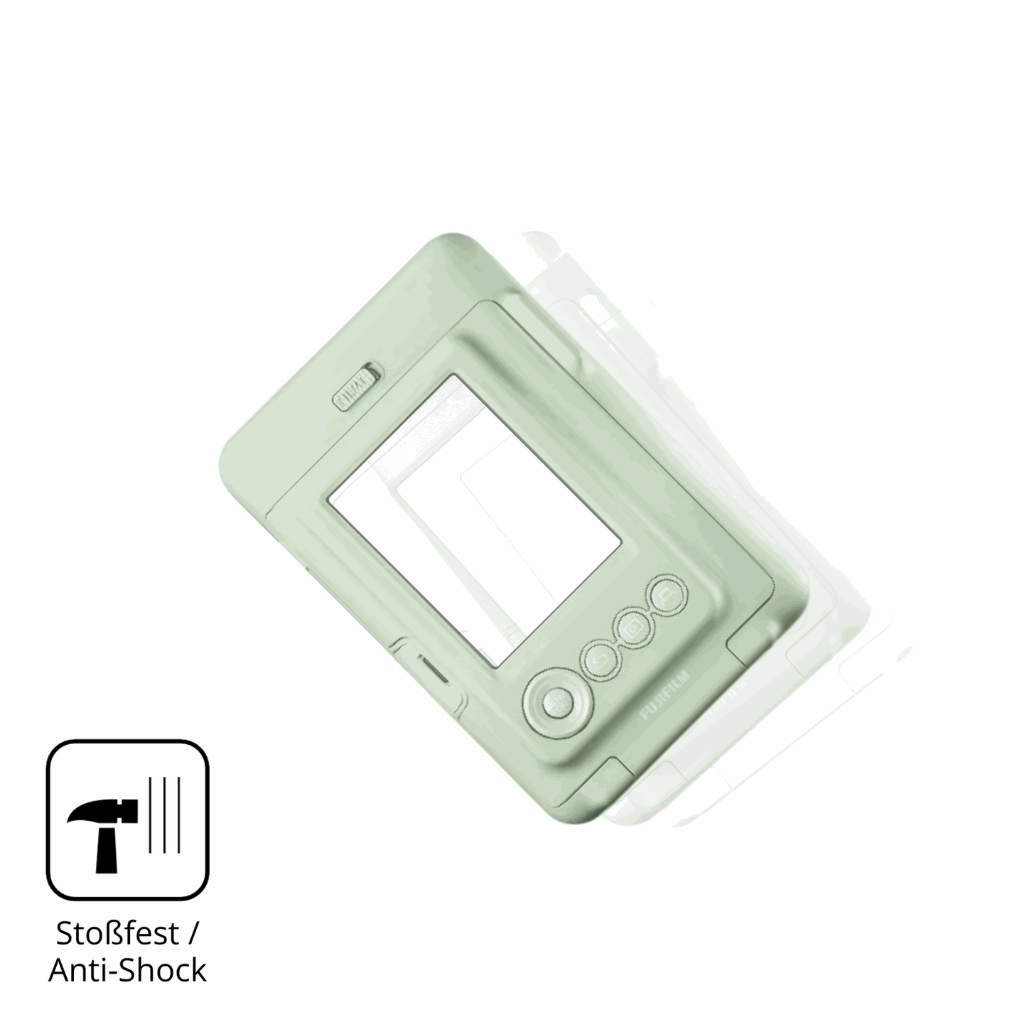 Schutz gegen Kratzer auf dem fujifilminstax mini liplay plus Glas durch Schlüssel, Stöße gegen die Tischkante oder Stürze