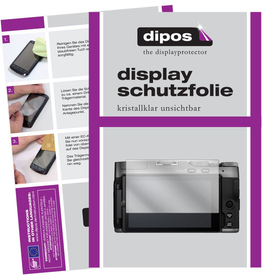 Klare Displayschutzfolie von dipos passend für Fujifilm X-A7, präziser Zuschnitt und blasenfrei montiert