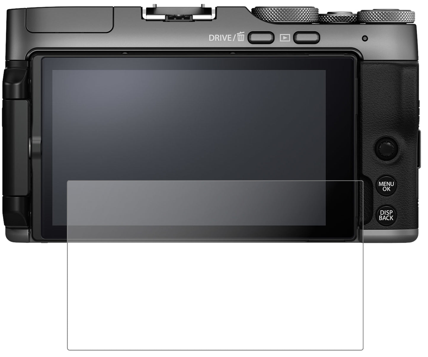 FujifilmX-A7 mit aufgebrachter dipos Panzerfolie, die lästige Fingerabdrücke minimiert
