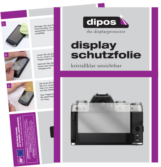 Klare Displayschutzfolie von dipos passend für Fujifilm X-T200, präziser Zuschnitt und blasenfrei montiert