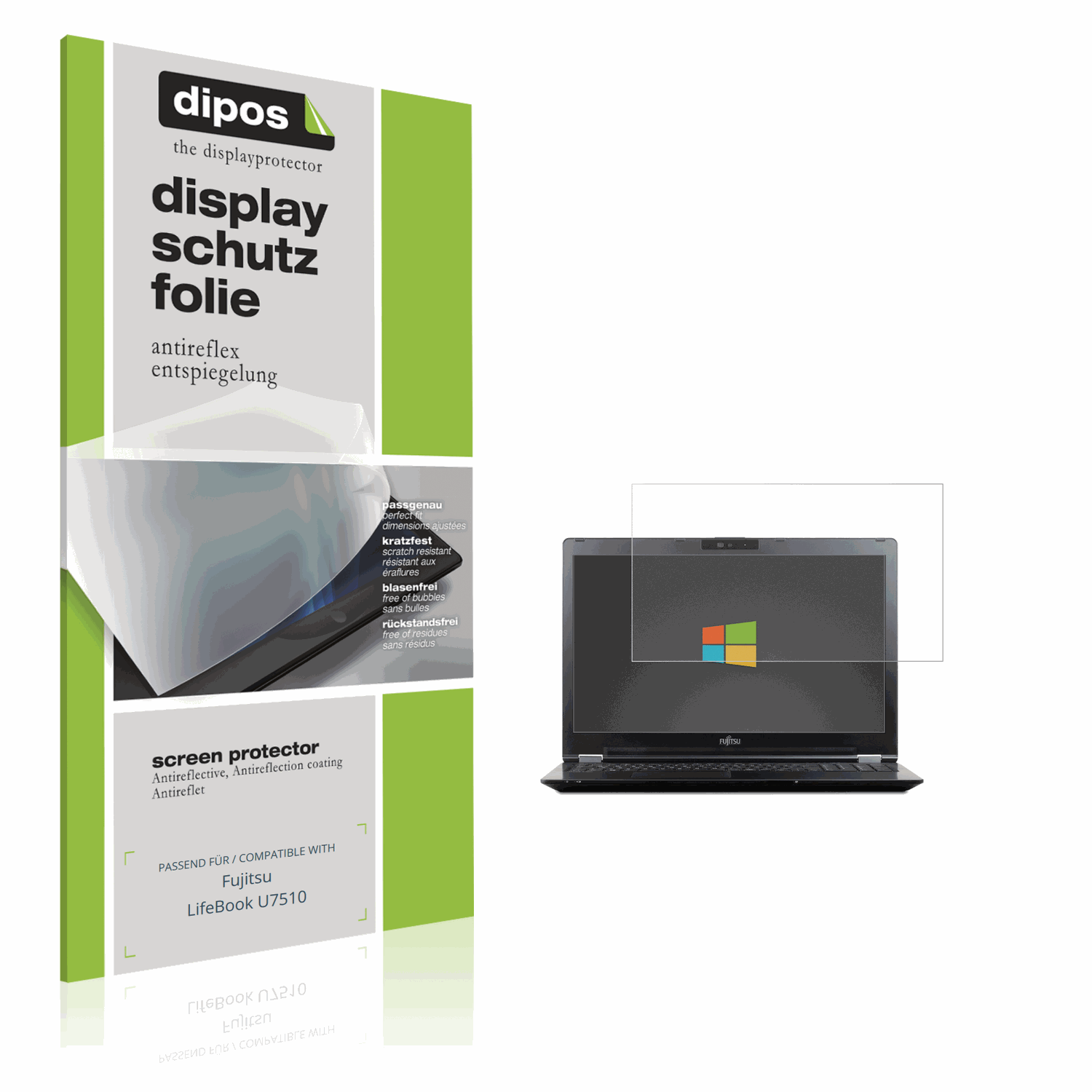 Matte Displayschutzfolie von dipos passend für Fujitsu LifeBook U7510, präziser Zuschnitt und blasenfrei montiert