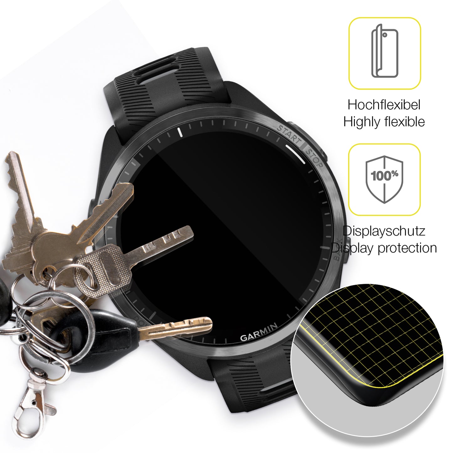 dipos Displayschutz für Garmin Forerunner 965, transparente Oberfläche, geringe Dicke und perfekte Passform