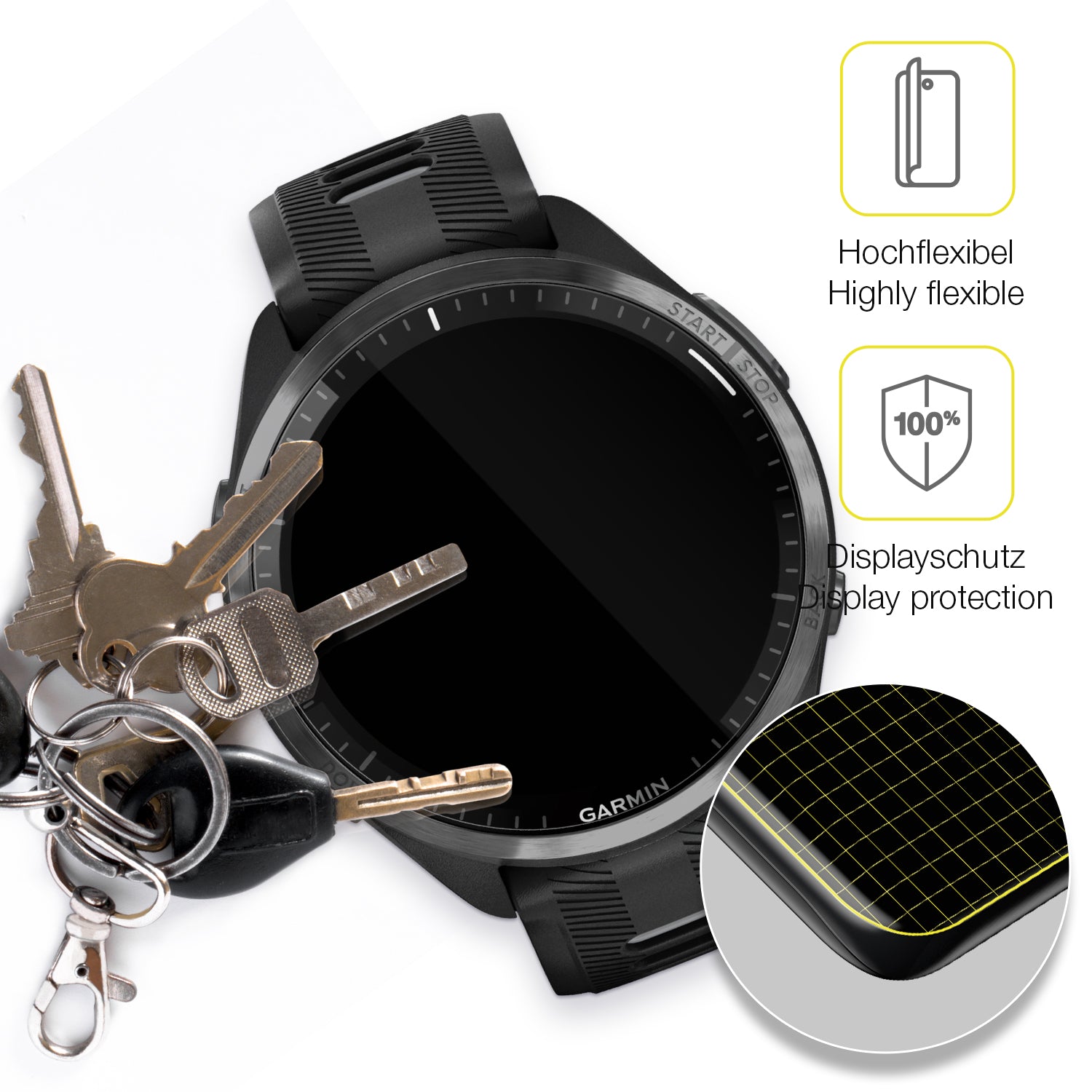 dipos Displayschutz für Garmin Forerunner 965, transparente Oberfläche, geringe Dicke und perfekte Passform