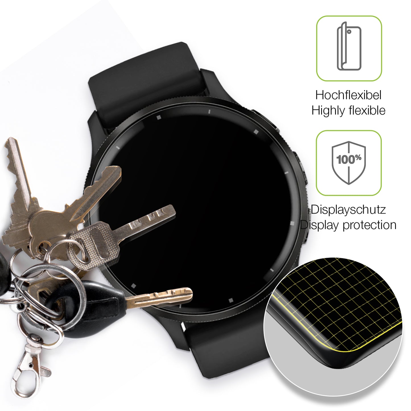 dipos Displayschutz für Garmin Venu 3, transparente Oberfläche, perfekte Passform auch für die Rundungen