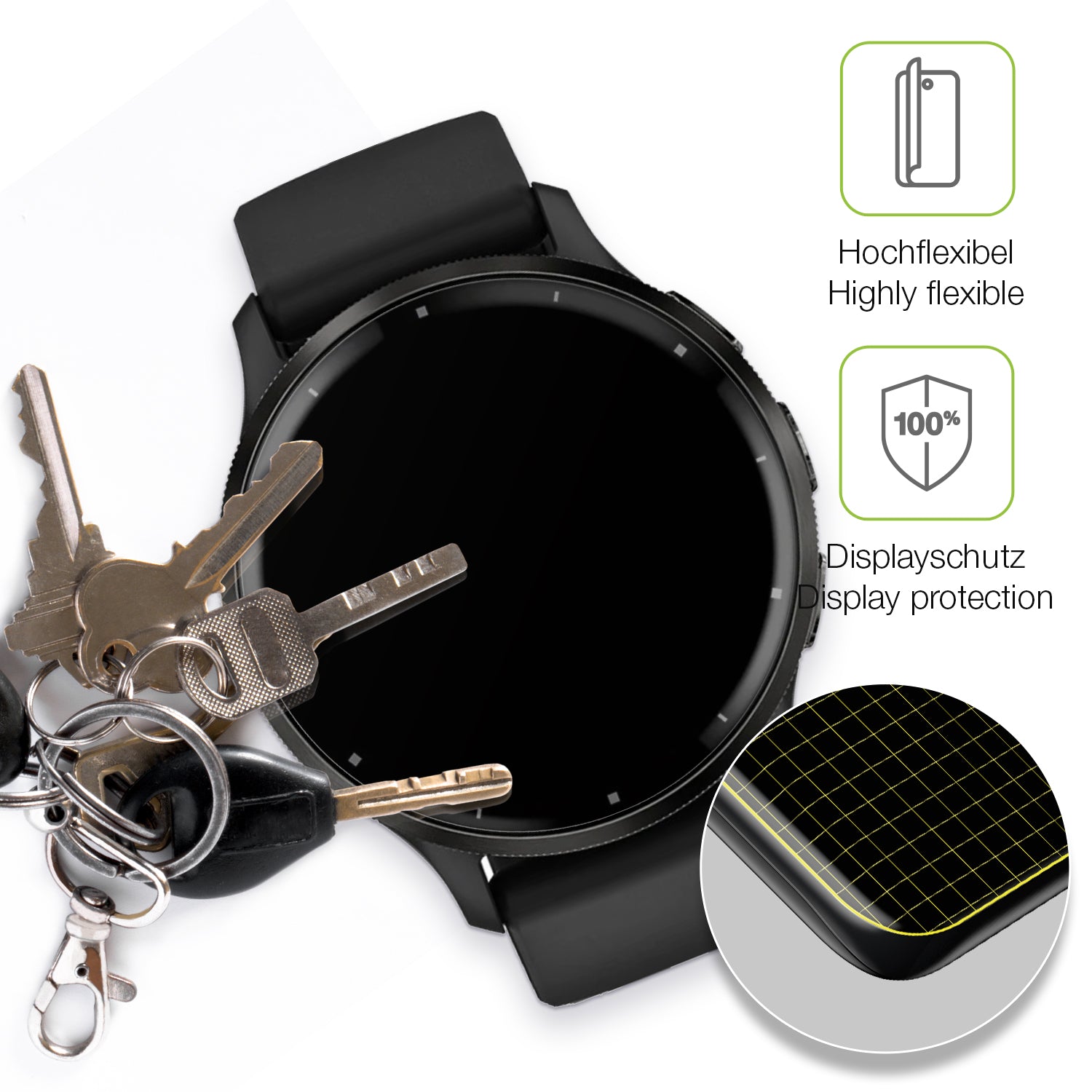 dipos Displayschutz für Garmin Venu 3, transparente Oberfläche, perfekte Passform auch für die Rundungen