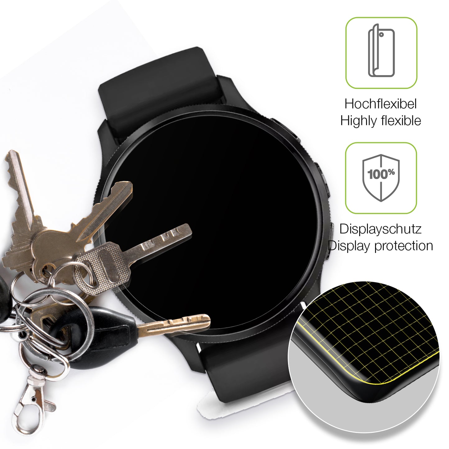 dipos Displayschutz für Garmin Venu 3s, transparente Oberfläche, perfekte Passform auch für die Rundungen