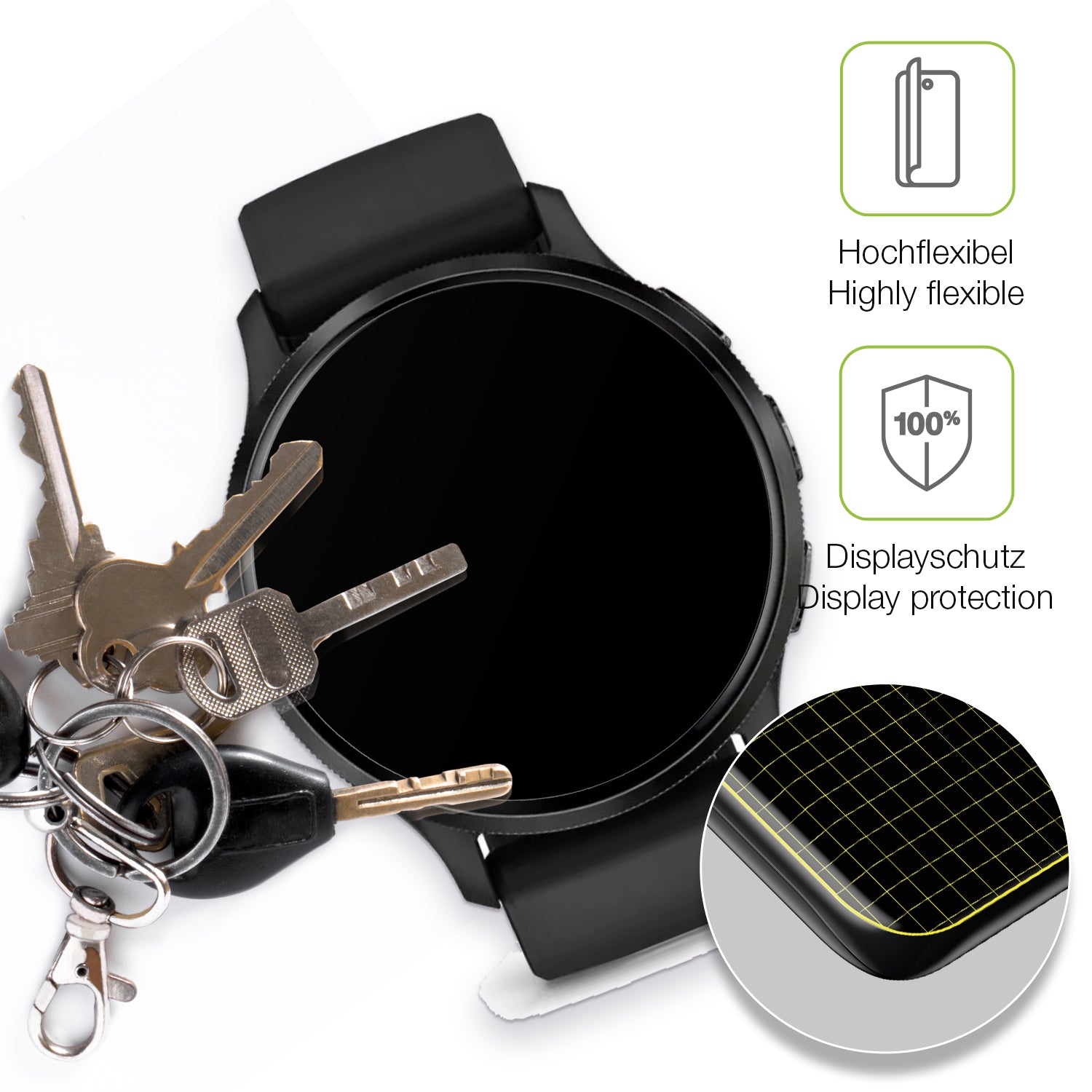 dipos Displayschutz für Garmin Venu 3s, transparente Oberfläche, perfekte Passform auch für die Rundungen