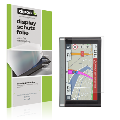 Matte Displayschutzfolie von dipos passend für Garmin 65 LMT, präziser Zuschnitt und blasenfrei montiert