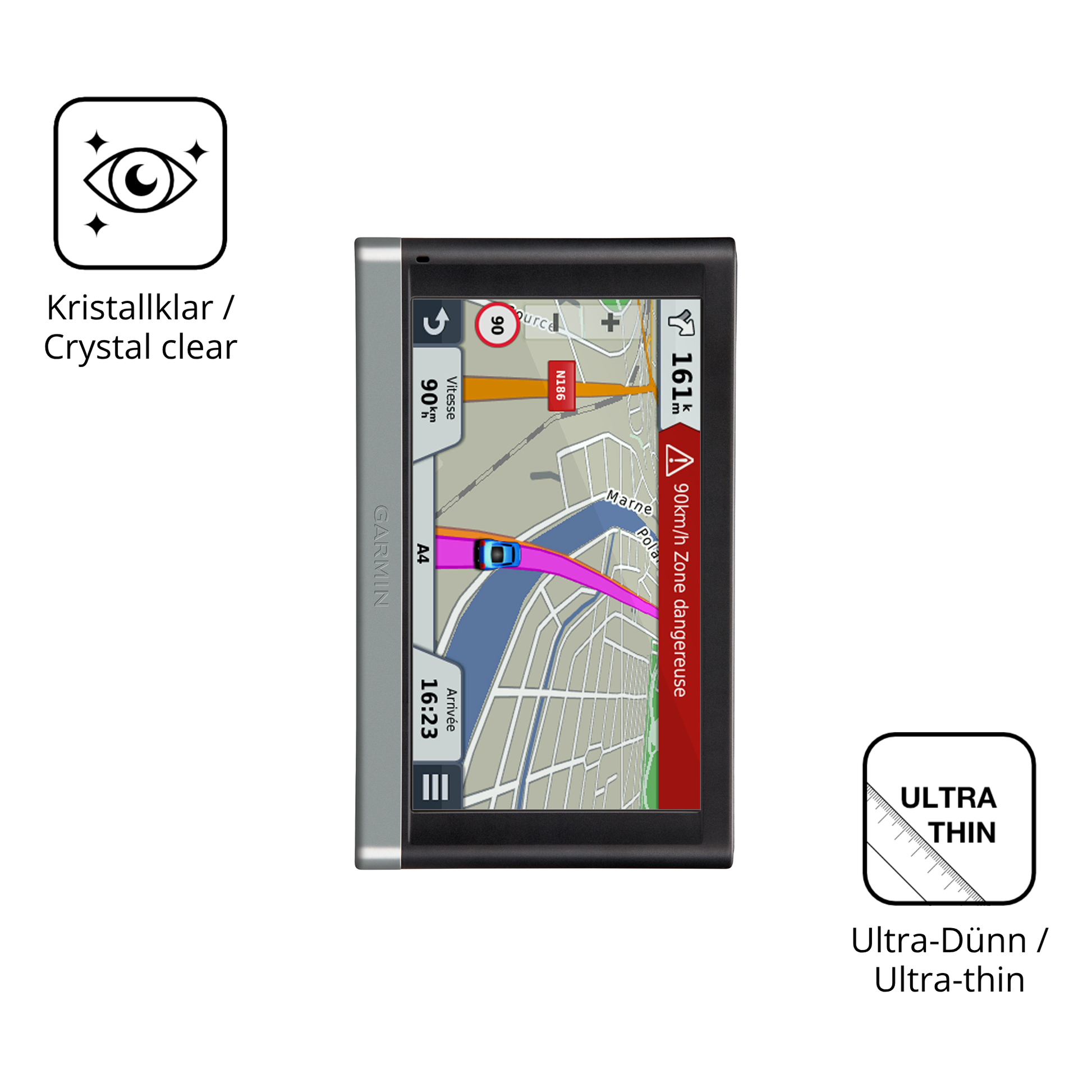 Dünne und klare Folie passend zugeschnitten für Garmin 65 LMT