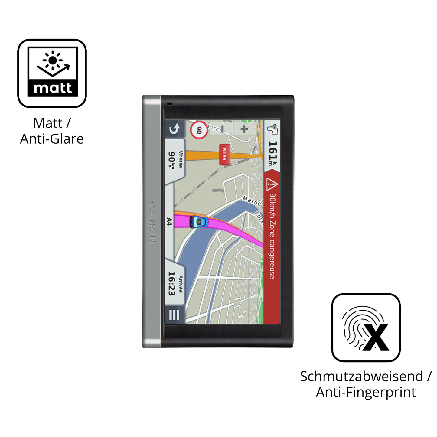 9H Hartbeschichtete, flexible Folie passend zugeschnitten für Garmin 65 LMT