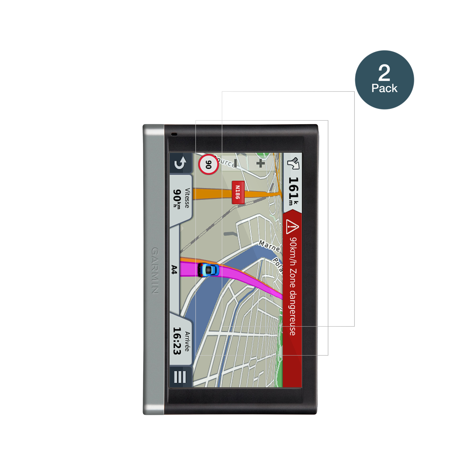 Garmin65 LMT mit aufgebrachter dipos Flex Schutzfolie, glasklare Darstellung ohne Einschränkungen