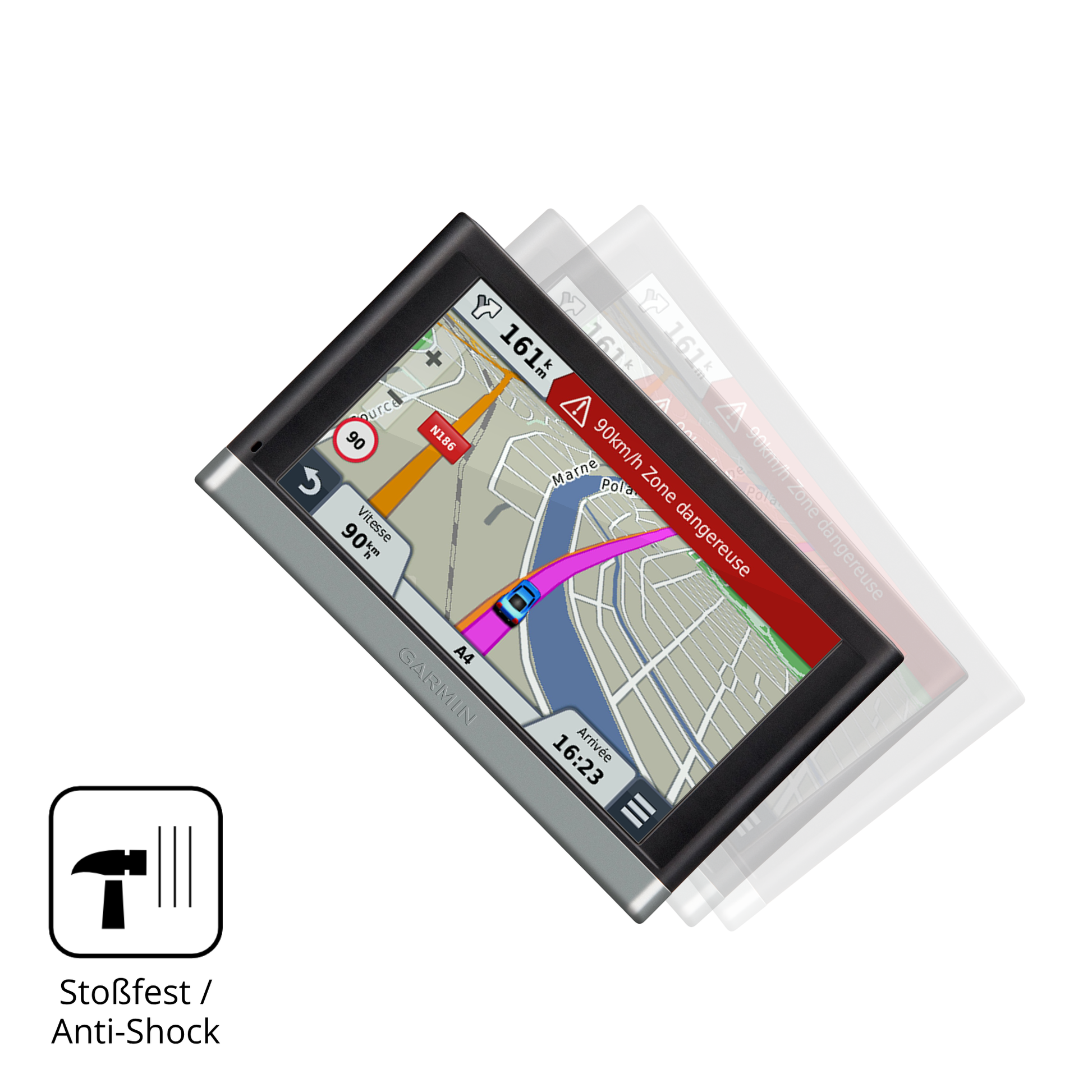 Schutz gegen Kratzer auf dem Garmin 65 LMT Glas durch Schlüssel, Stöße gegen die Tischkante oder Stürze