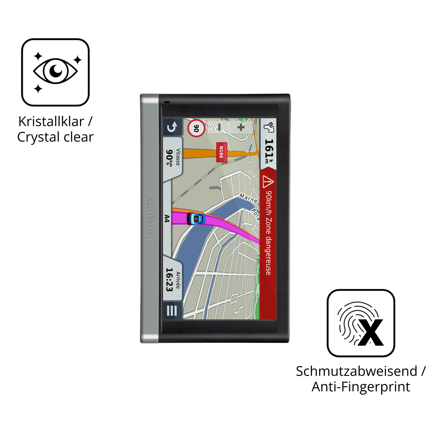 Flexible TPU-Folie passend zugeschnitten für Garmin 65 LMT, vollständige Abdeckung