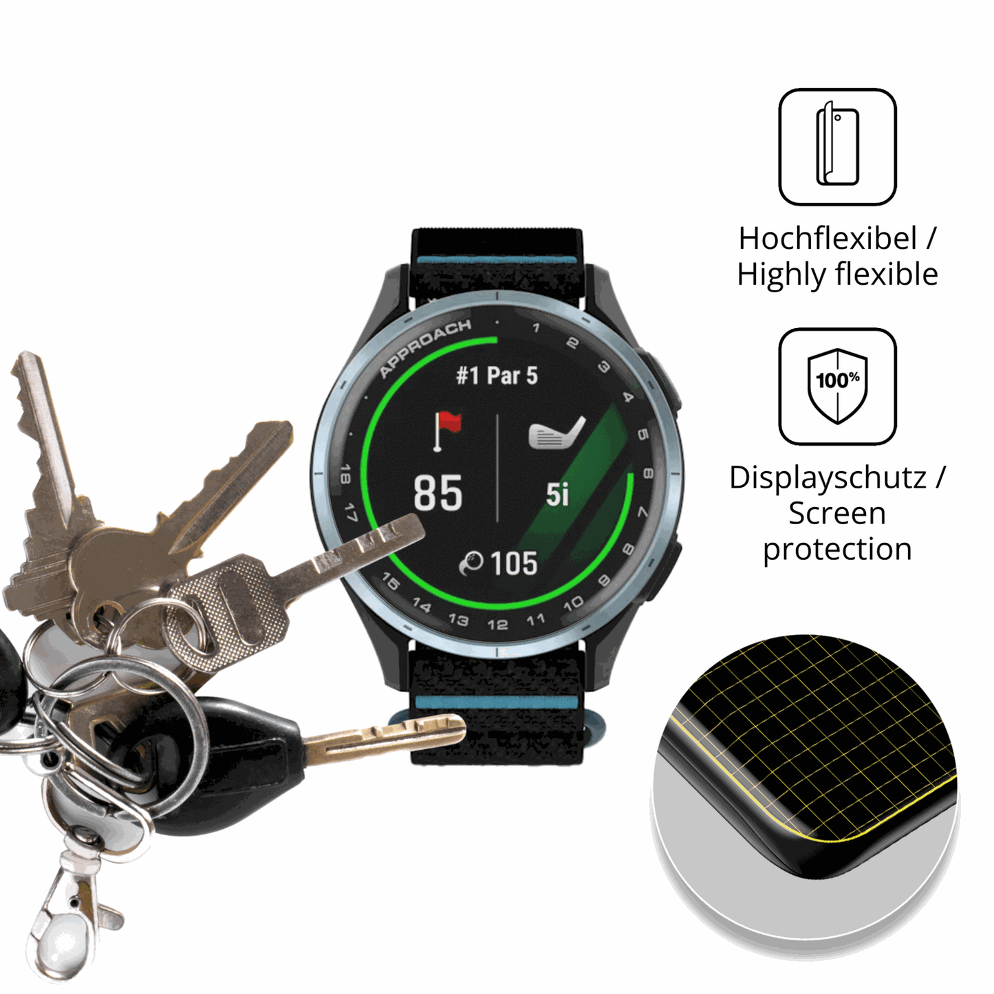 dipos Displayschutz für Garmin Approach J1, transparente Oberfläche, perfekte Passform auch für die Rundungen
