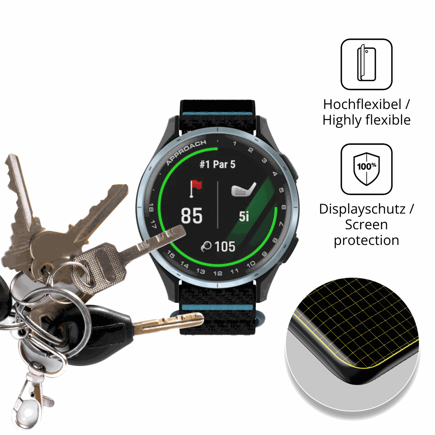dipos Displayschutz für Garmin Approach J1, transparente Oberfläche, perfekte Passform auch für die Rundungen