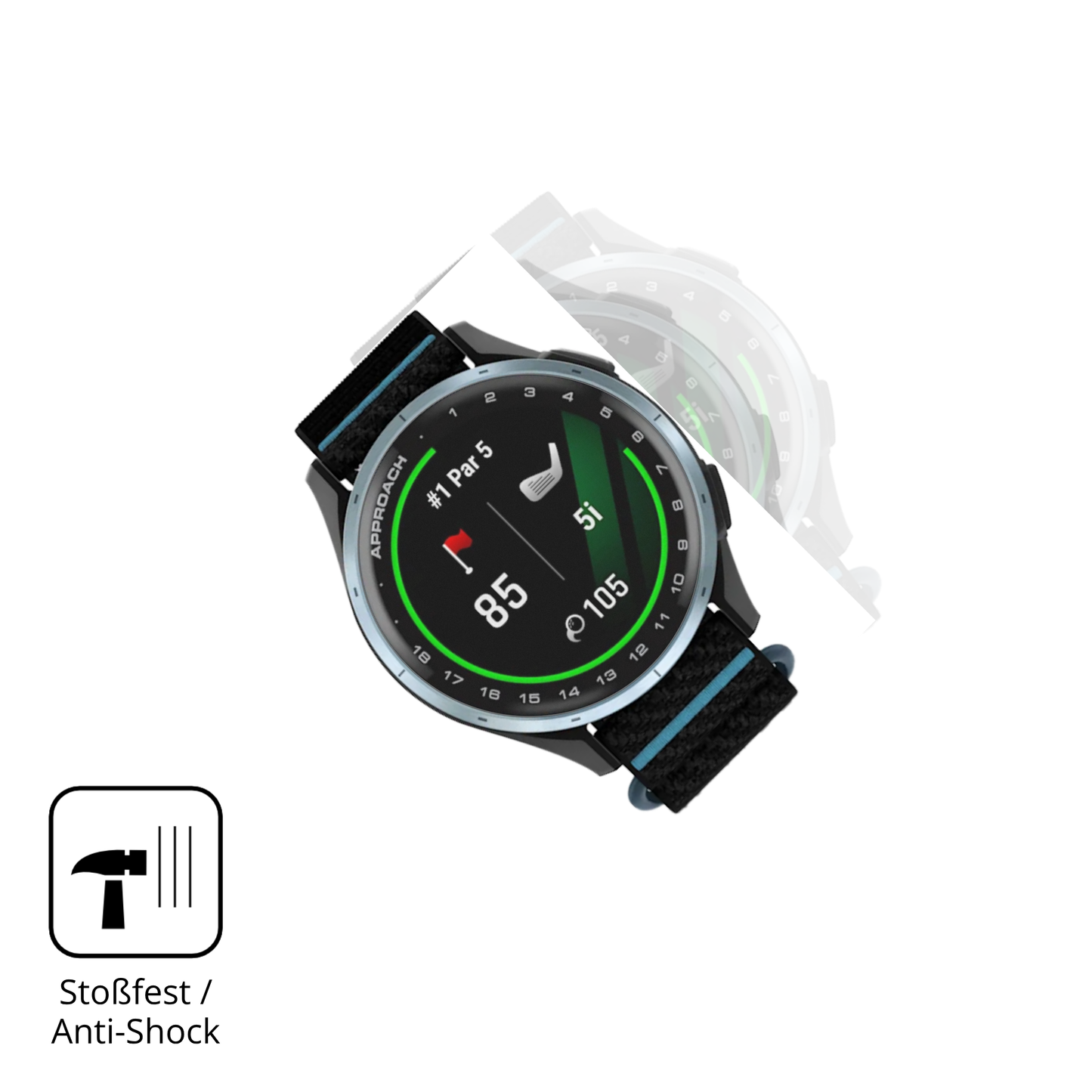 Schutz gegen Kratzer auf dem Garmin Approach J1 Glas durch Schlüssel, Stöße gegen die Tischkante oder Stürze