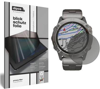 Blickschutzfolie von dipos passend für Garmin fenix 6X Solar, präziser Zuschnitt und blasenfrei montiert