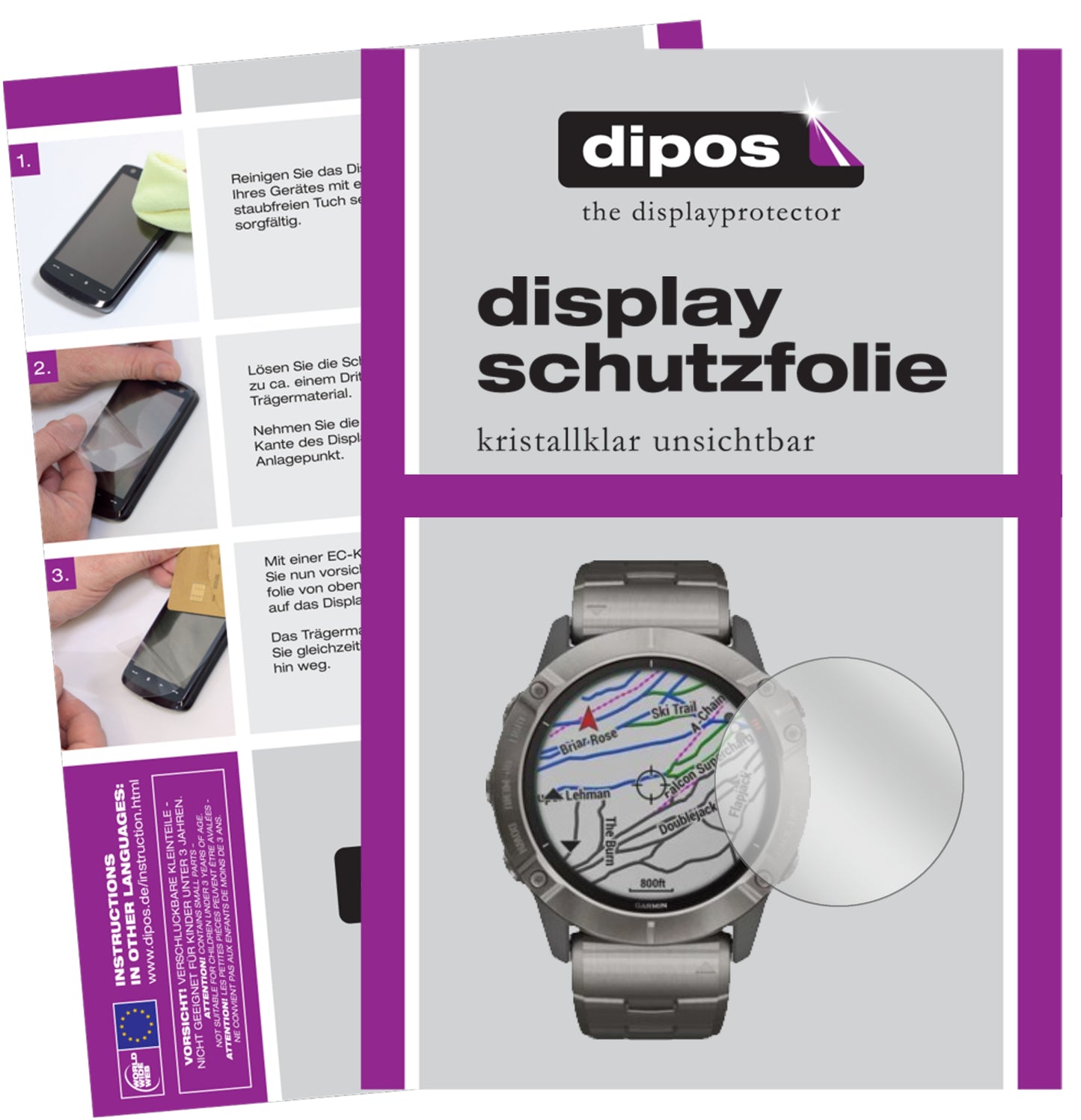 1x Schutzfolie klar für Garmin fenix 6X Solar Display-Schutzfolie